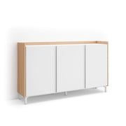 Credenza, Mobile, Cucina, 156x91x35 cm, 3 Porte, Design industriale, LED, Bianco e Rovere soft