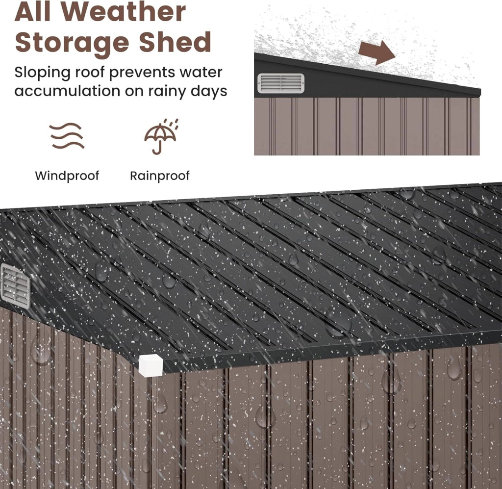 Casetta Attrezzi Giardino in Metallo, Capanno per Attrezzi con 2 Porte e 2 Finestre per Ventilazione, 235 x 117 x 185 cm, Ripostiglio da Esterno con 2 Paia di Guanti (Grigio Caldo)