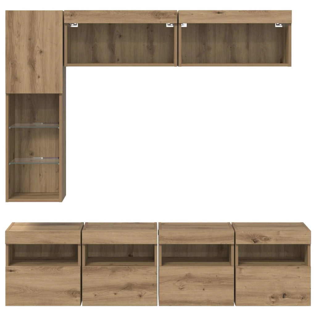 Mobile TV con led 7 pcs Rovere artigianale Legno multistrato 3402984