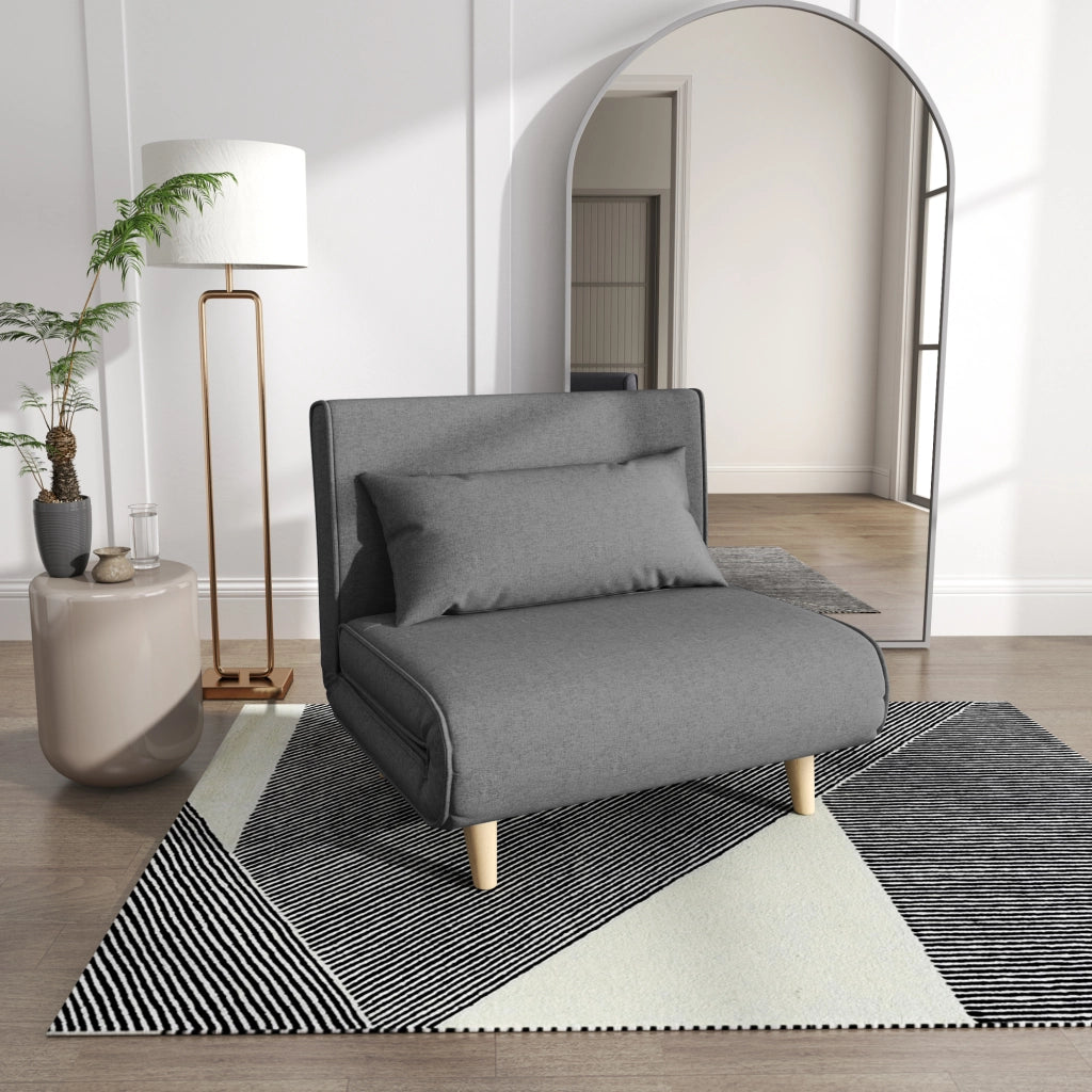 Divano letto singolo convertibile con schienale regolabile e cuscino, per relax, in lino grigio, 94 × 78 × 80 cm