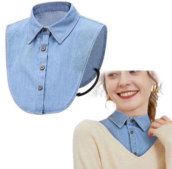 Colletto Alto di Qualità Rimosso in Denim - Camicia Donna con Colletto a Pizzo - Stile Casual - Unico Taglia - Circonferenza del Collo 39 cm - Lunghezza 34 cm - Dickey