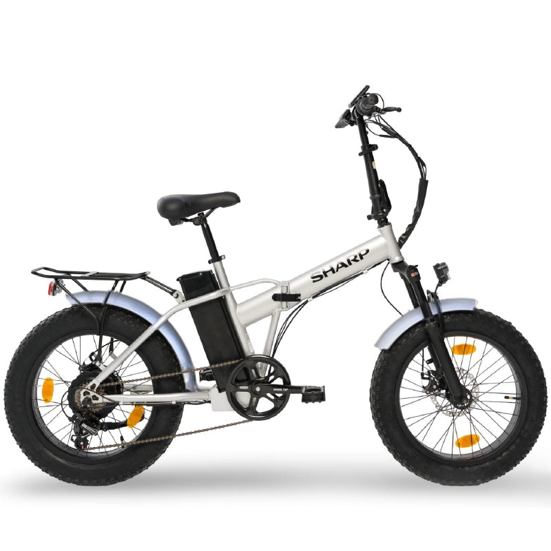 SHARP BK-FM01-ES - BICICLETTA ELETTRICA PIEGHEVOLE FAT E-BIKE (SILVER) - RUOTE 20""X4"" - MOTORE 250W - BATTERIA 36V 10AH - TELAIO ACCIAIO - 6 MARCE