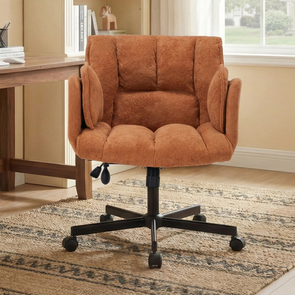 Sedia da ufficio girevole con braccioli ribaltabili e supporto lombare gonfiabile, tessuto, Arancione
