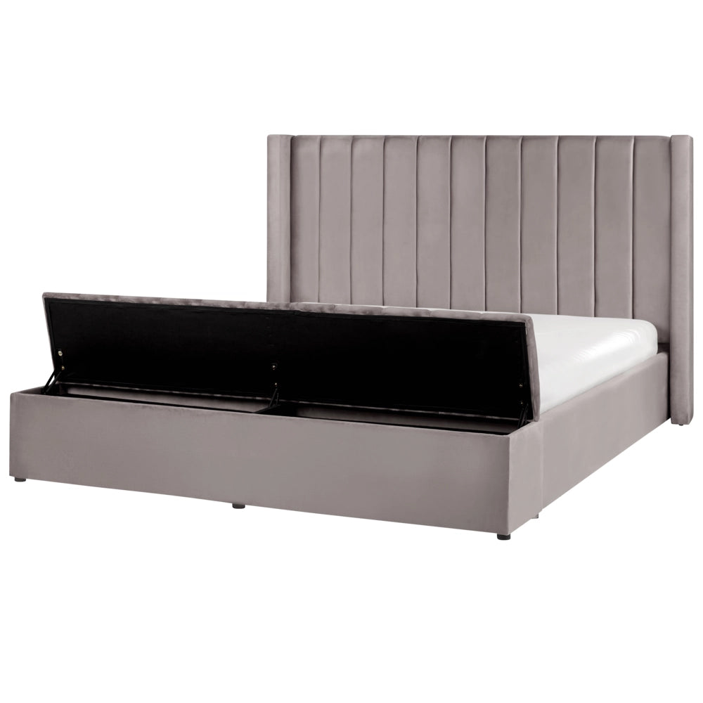 Letto velluto di colore grigio rete a doghe e cassapanca 180 x 200 cm stile moderno glam