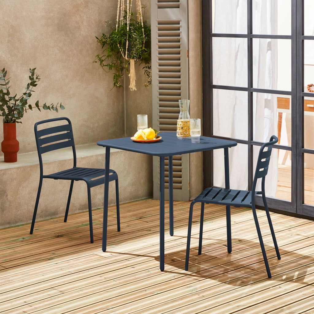 Set tavolo da giardino in acciaio con 2 sedie, 70cm, blu navy