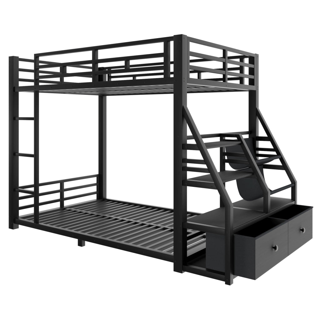 Letto a castello 90x200 cm con LED; legno e metallo nero