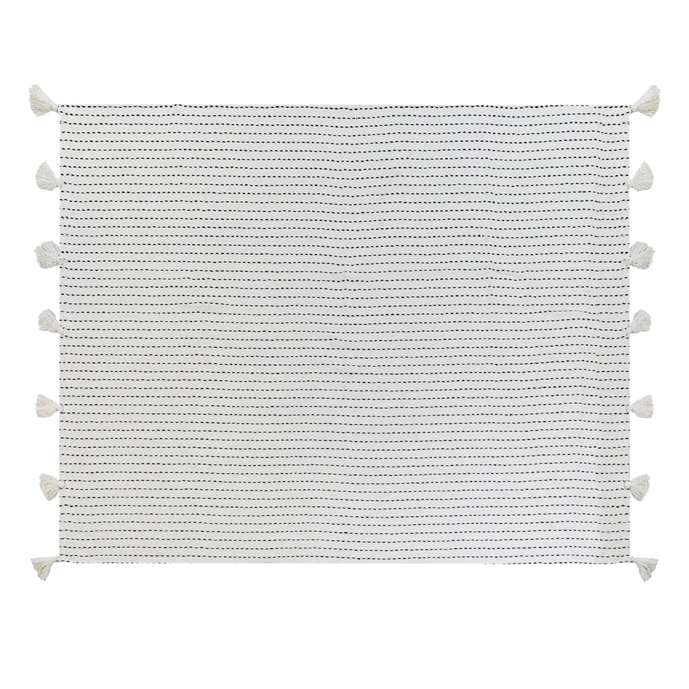 Copriletto in tessuto di cotone bianco sporco 150 x 200 cm con frange Decorativo Biancheria da letto Design classico Camera da letto