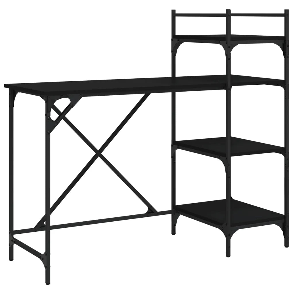 Scrivania | Tavolo da Ufficio per Computer con Scaffali Nera 120x47x109 cm