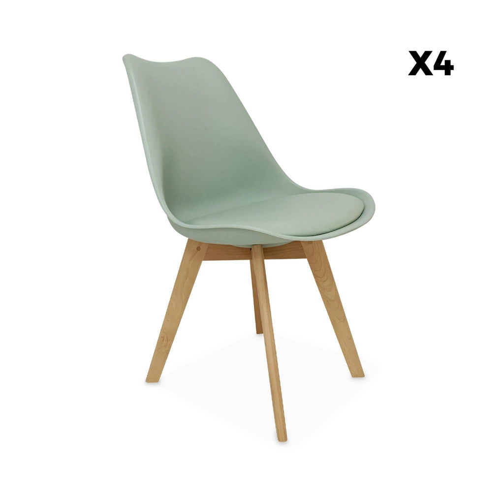 Set 4 sedie scandinave imbottite con gambe in legno , verde celadon