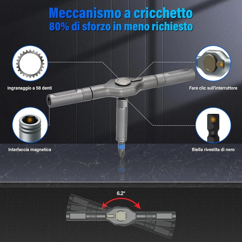 Trade Shop - Kit Cacciaviti A Cricchetto 24in1 Di Precisione Con 24 Punte Manico Rimovibile Riparazioni -