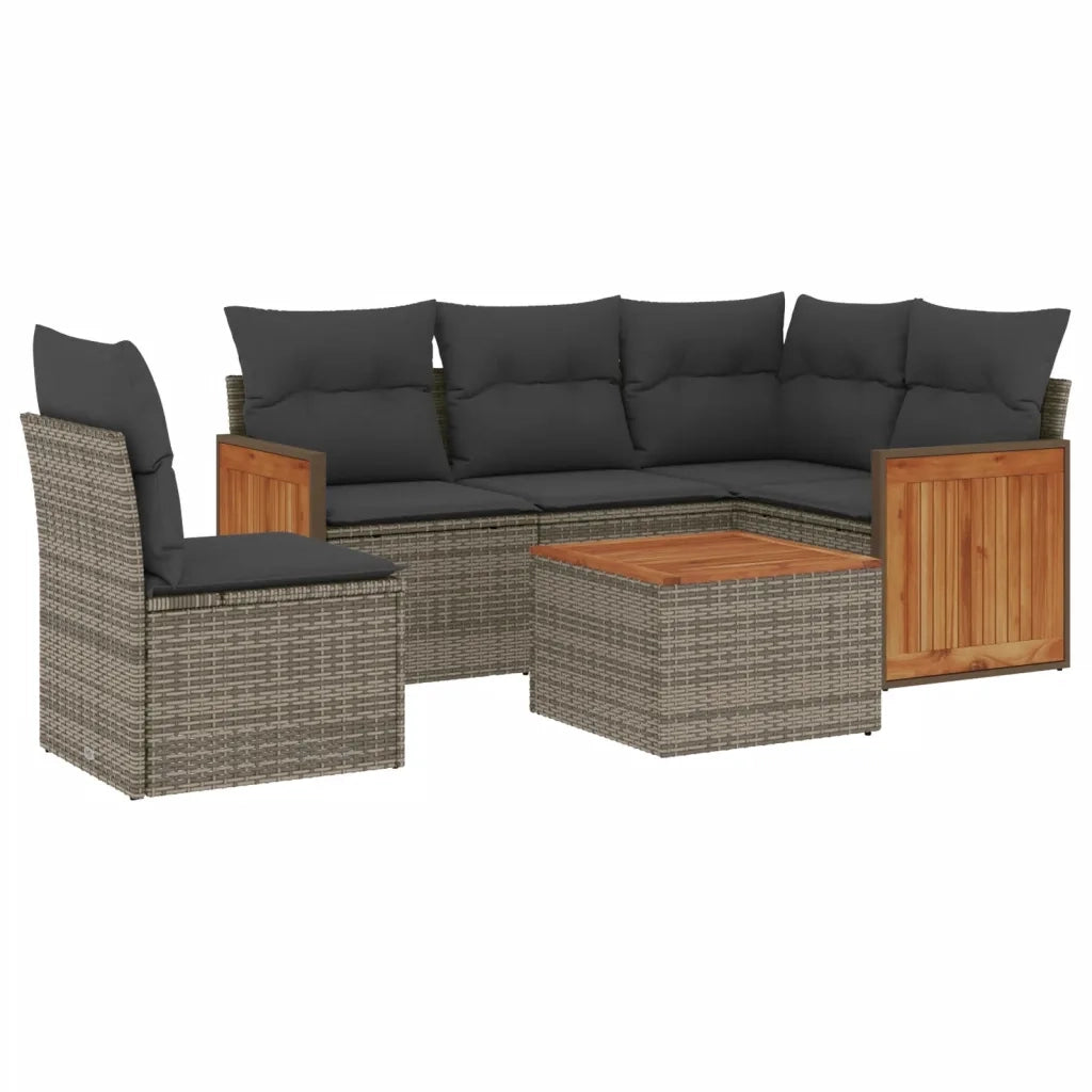 Set Divano da Giardino 6 pz con Cuscini Grigio in Polyrattancod mxl 112174