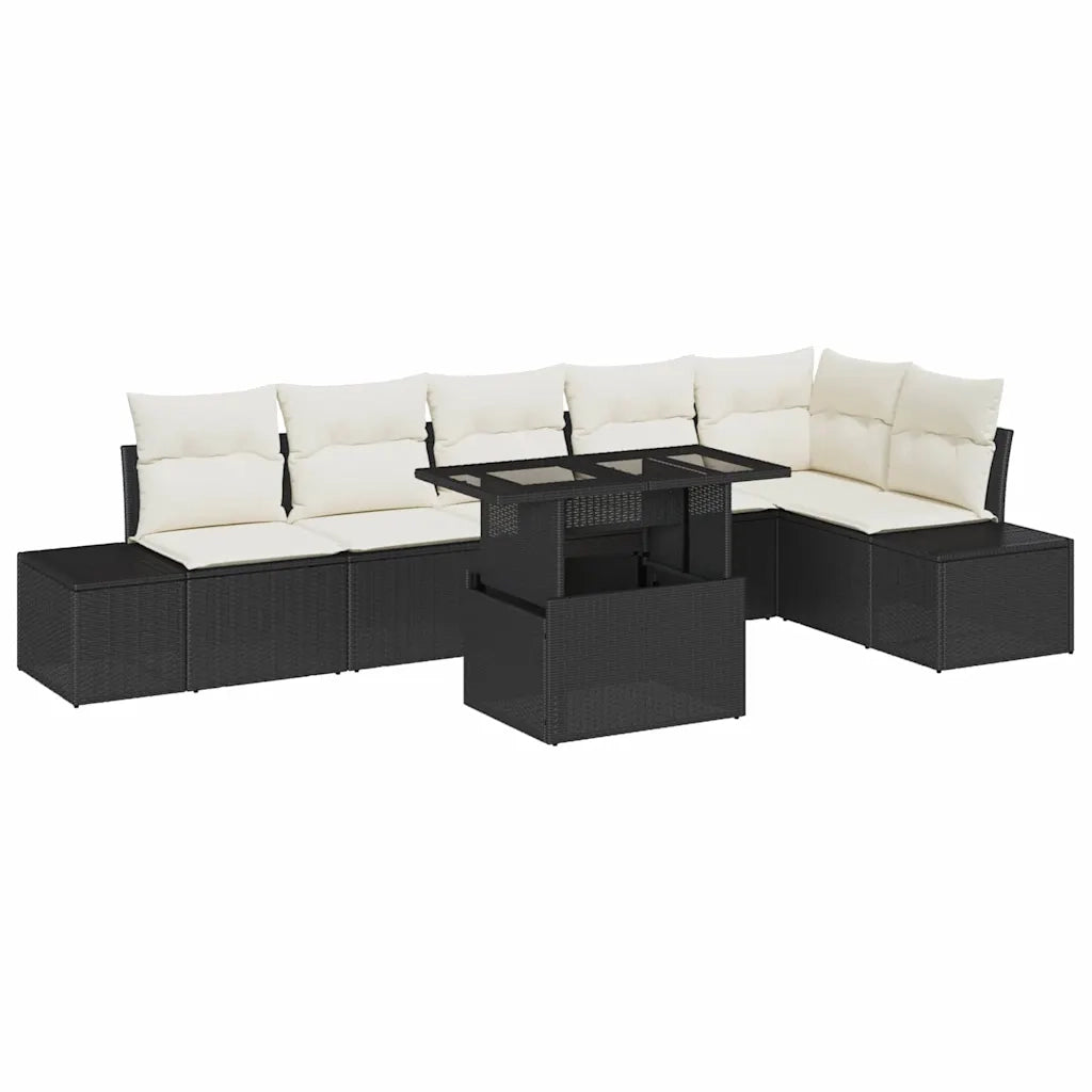 Set Divano da Giardino con cuscino 7 pcs Nero polyrattan 3357930