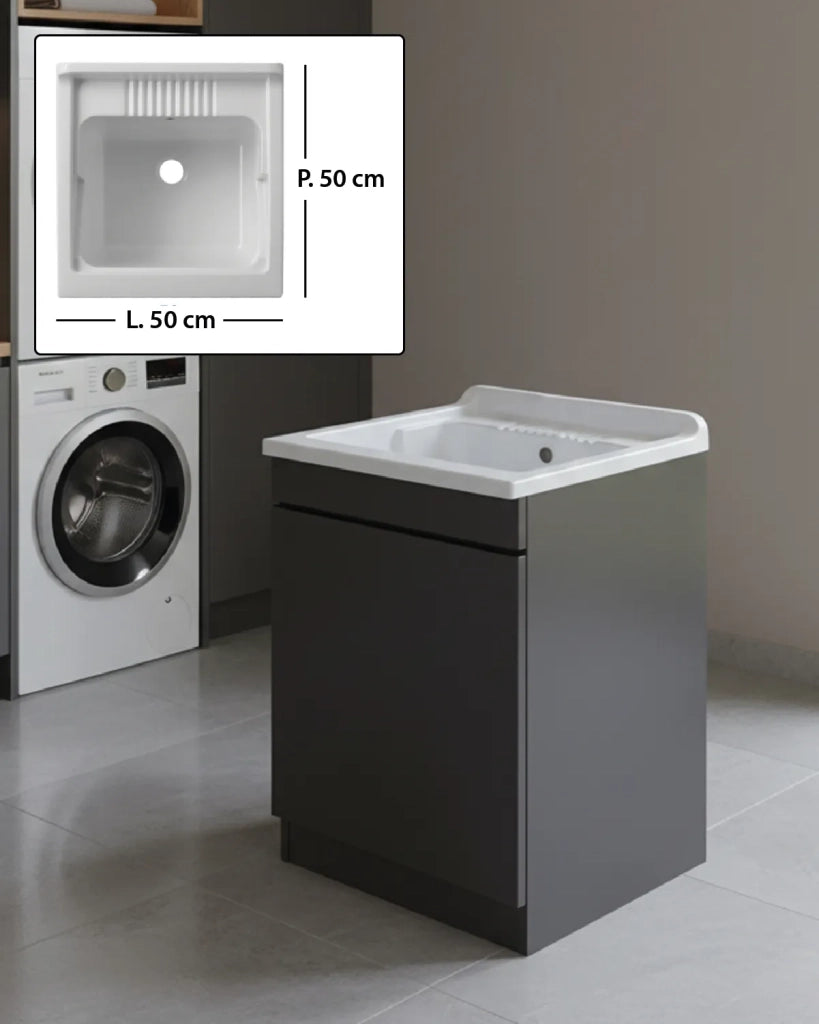 Mobile Lavatoio in legno Nobilitato Grigio con uno sportello e pilozzo lavabo in resina x lavanderia bagno Dimensioni (Larghezza x Profondità): L 50 x P 50 cm