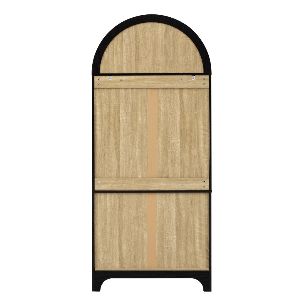 Credenza Alta Nera 180 cm con Ante in Vetro Cannelé; Ripiani Regolabili e Cassetto Portaoggetti per Cucina