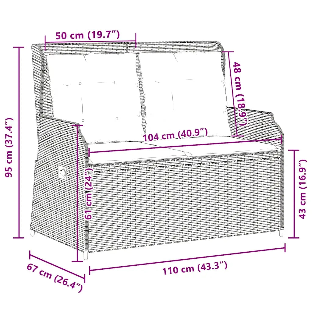 vidaXL Panchina da giardino con cuscino Marrone Poly Rattan