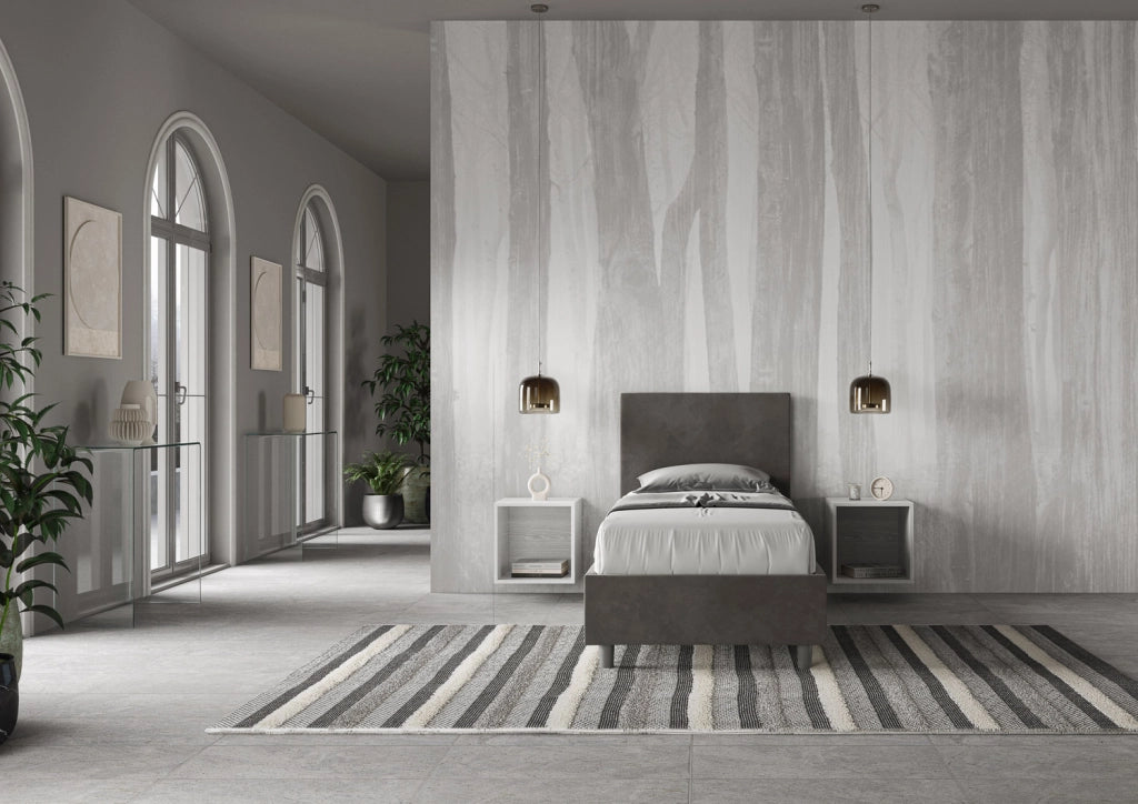 BS COM Letto singolo contenitore imbottito 90x200 microfibra grigio