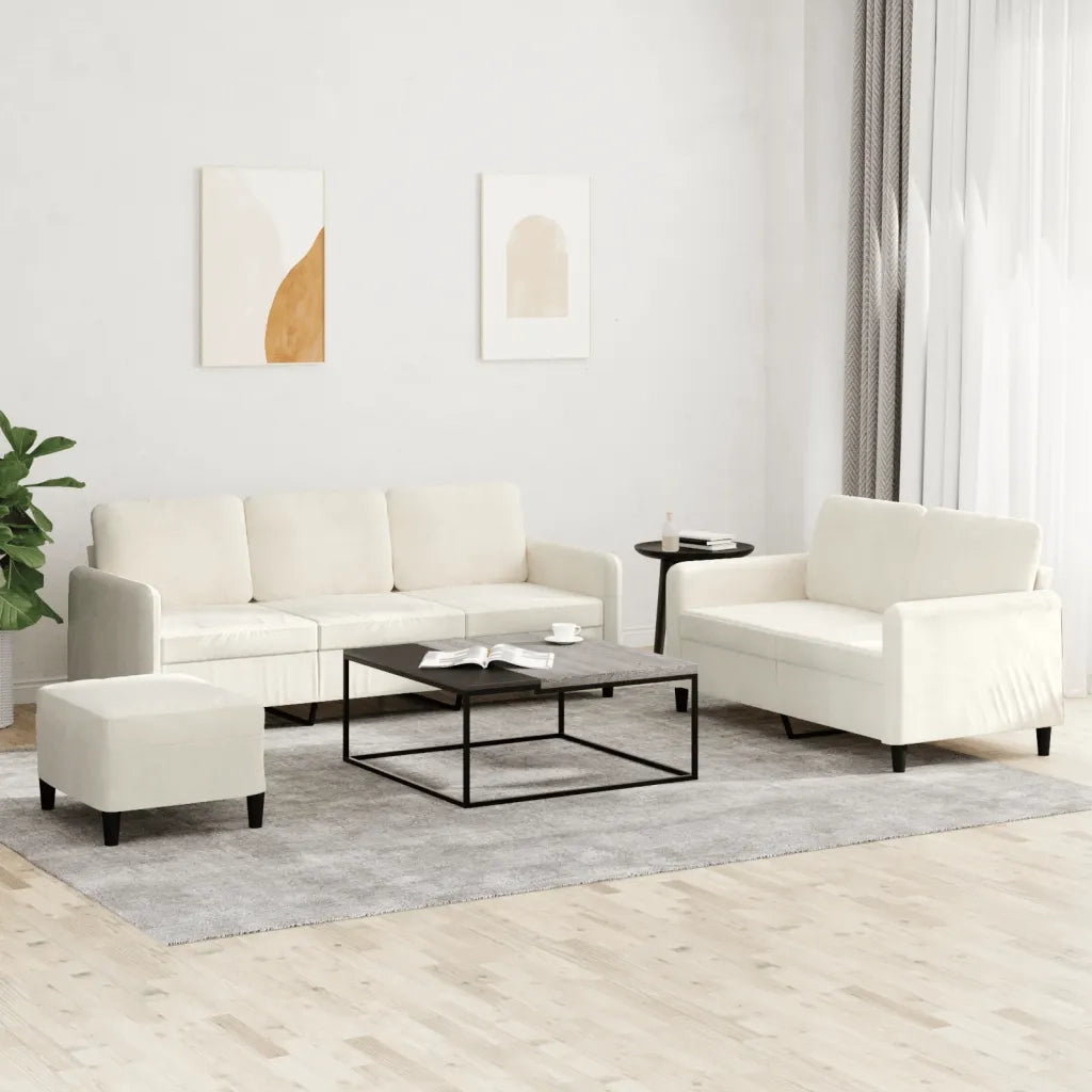Set di Divani 3 pz Crema in Velluto 3202032