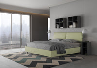 Letto Matrimoniale King Size 180x210 cm con Rete e Contenitore Testata con Cuscini Imbottito in Microfibra Mados Tè