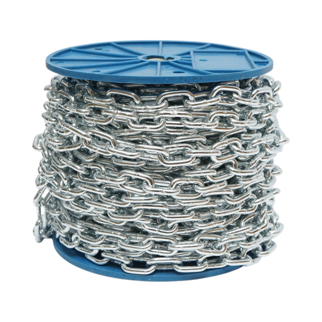 Catena elettrozincata 4,9x21x19,5mm DIN5685A 30m/rotolo tamburo di plastica