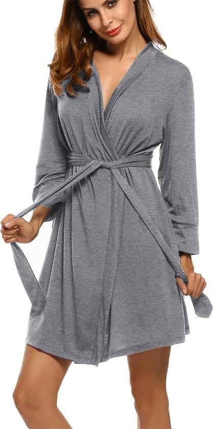 Kimono da Bagno Donna con Manica 3/4 Leggera, V-Neck, Felpa in Cotone, Badjas Estivo, Negligé in Cotone, Kimono da Sauna, Kimono da Bagno in Cotone, Felpa da Bagno Donna, Kimono da Bagno Donna con Manica Corta