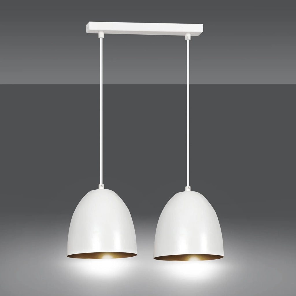 Lampadario 2 Luci Reartù In Acciaio Bianco Con Cupole In Nero E Oro
