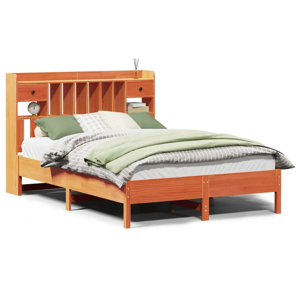 vidaXL Letto Libreria senza Materasso Marrone Cera 135x190 cm in Pino
