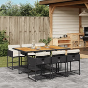 Set da Pranzo da Giardino 7 pz Nero con Cuscini in Polyrattan 3211275