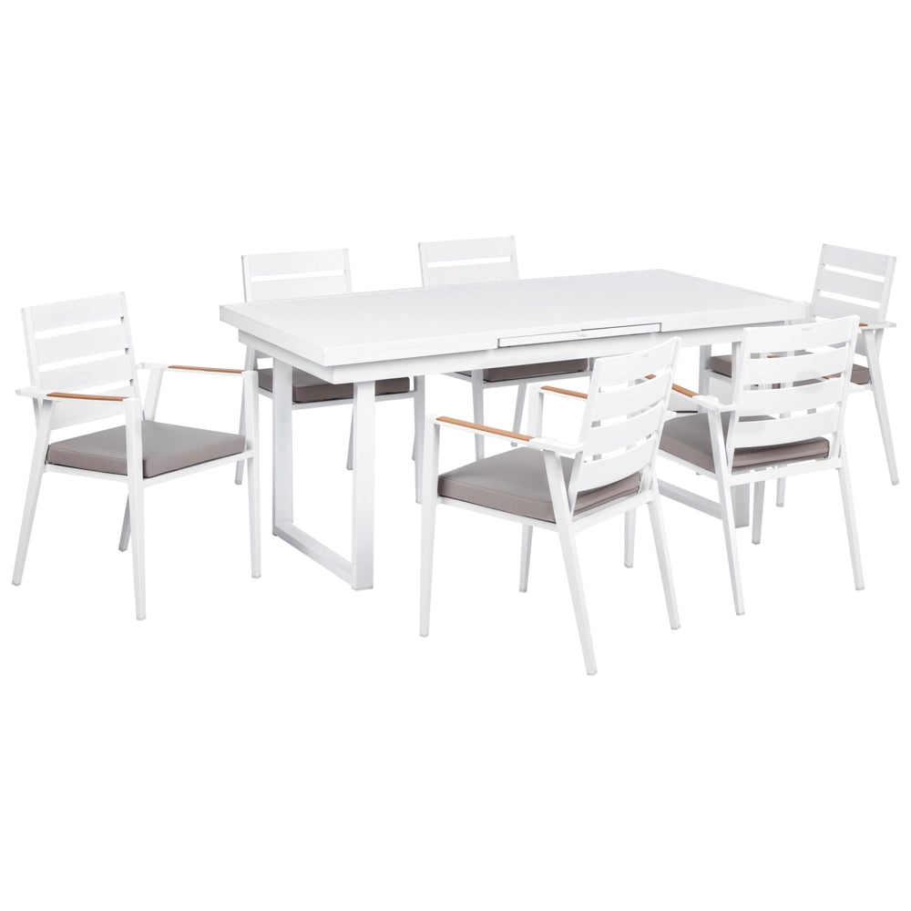 Set da pranzo metallo nero grigio con cuscini di seduta in alluminio 6 sedie