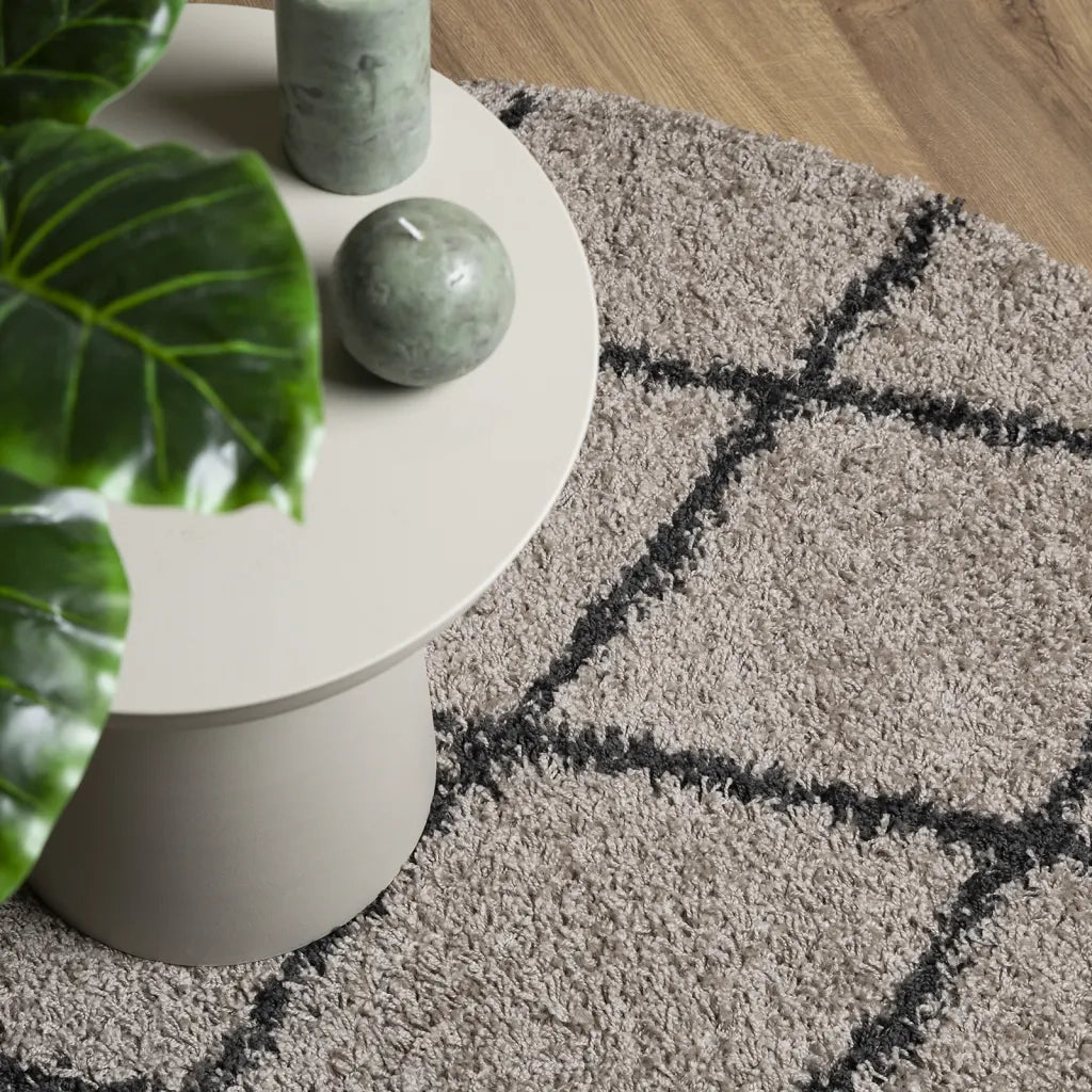 Tappeto Shaggy PAMPLONA a Pelo Lungo Beige e Antracite Ø 80 cm 375397