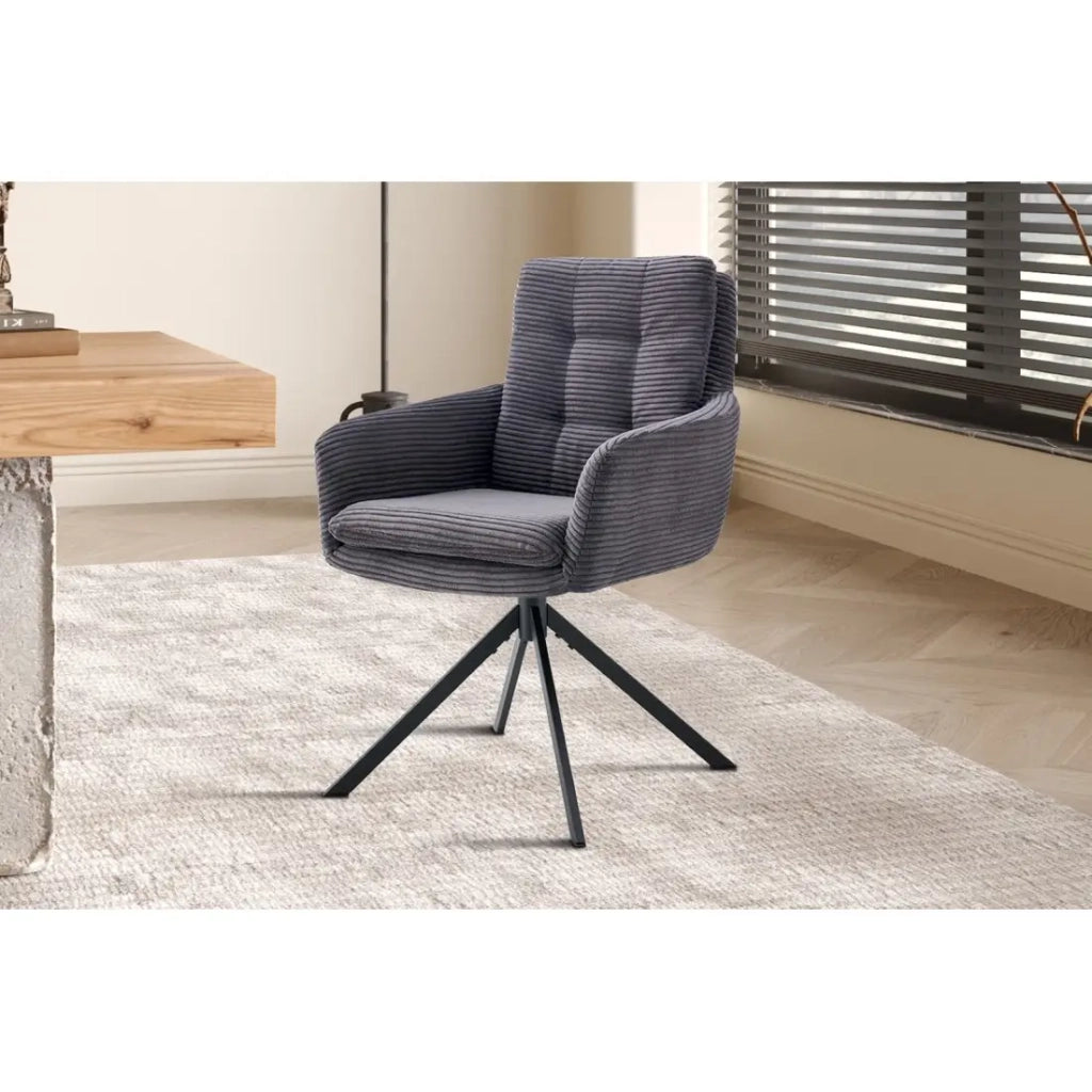 Set di 2 poltrone KAVIRA – Velluto a coste grigio – Piedi in metallo – Con braccioli – Design accogliente ed elegante