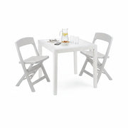 Set salotto da esterno Sanzeno, Salottino outdoor o indoor, Tavolo quadrato con 2 sedie pieghevoli, Made in Italy, Bianco