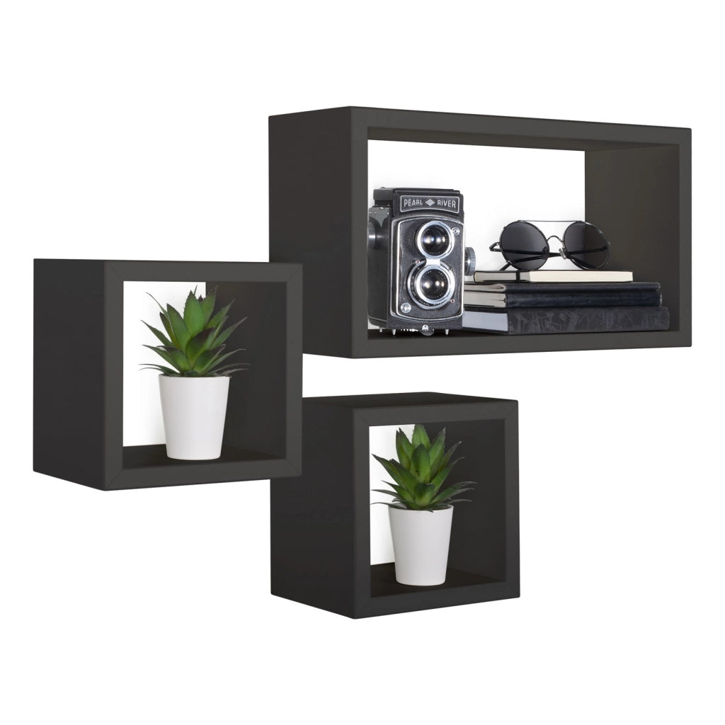 Mensole a cubo da parete Set di 3 pz componibile colore Nero mod. Tribù