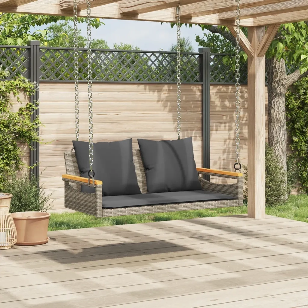 Panchina Dondolo con Cuscini Grigia 109x62x40 cm in Polyrattan 368147