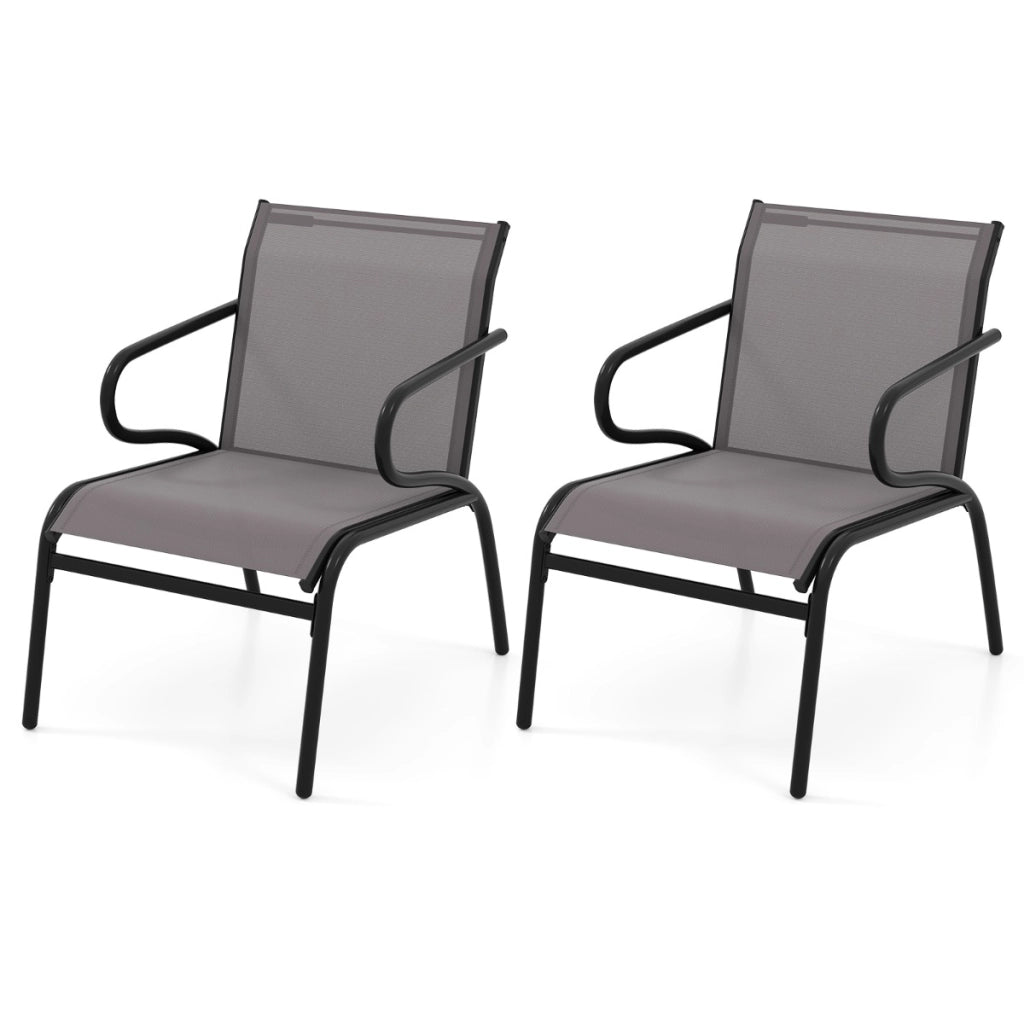 Sedie da bistro moderne da esterno con braccioli per piscina in metallo-Set di sedie da patio 2 con tessuto traspirante e struttura Grigio