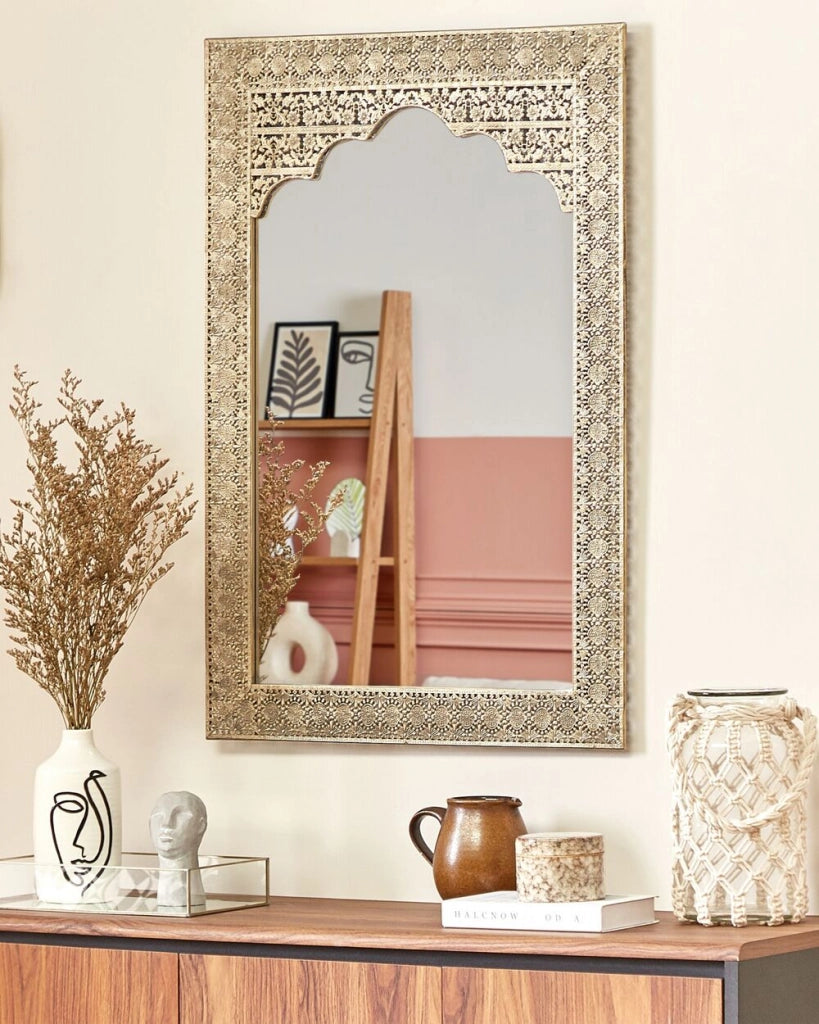 Specchio da Muro Rettangolare Cornice Dorata 60 x 95 cm Decorazione Orientale