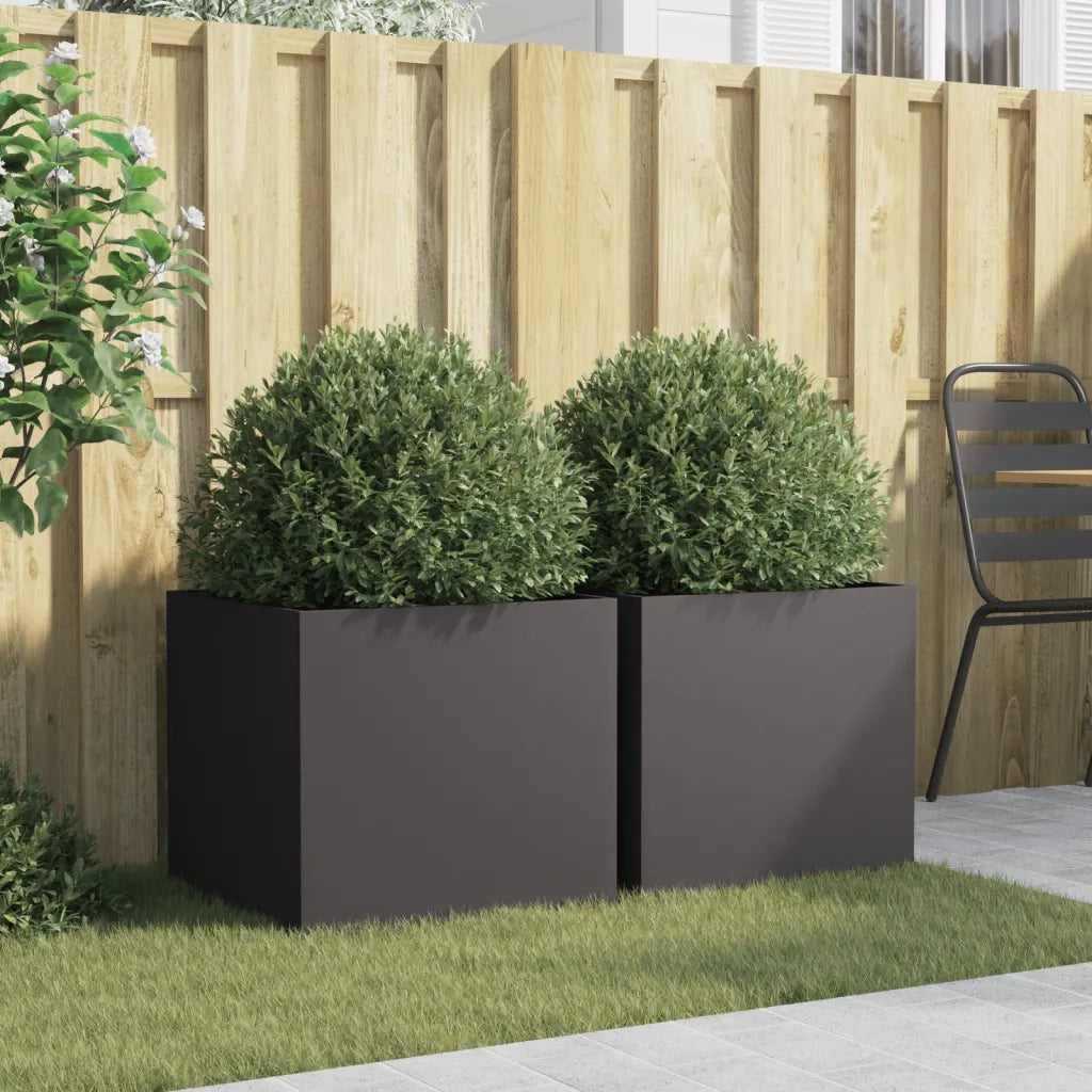 2 pz Fioriere | Cassetta per fiori | Vaso Nere 49x47x46 cm in Acciaio