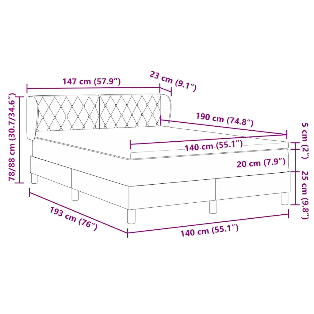 Letto a molle con materasso Nero 140 x 190 cm Velluto 3340330