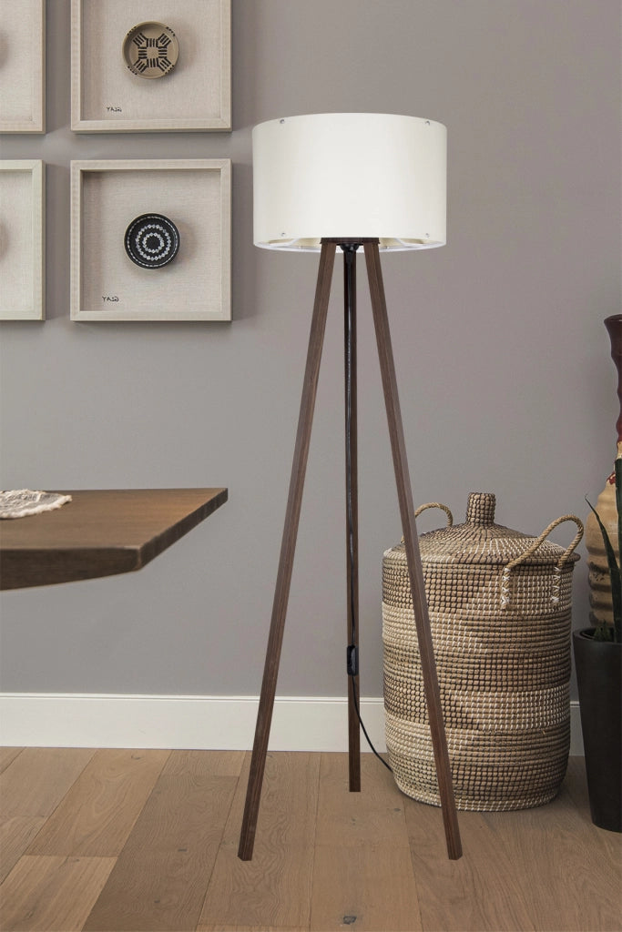 Lampada da terra PIKO treppiede noce 136cm E27 crema Zuma