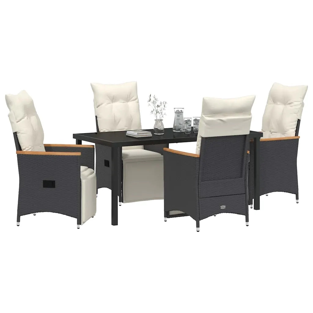 Set da Pranzo per Giardino con cuscino 5 pcs Nero polyrattan 3379614