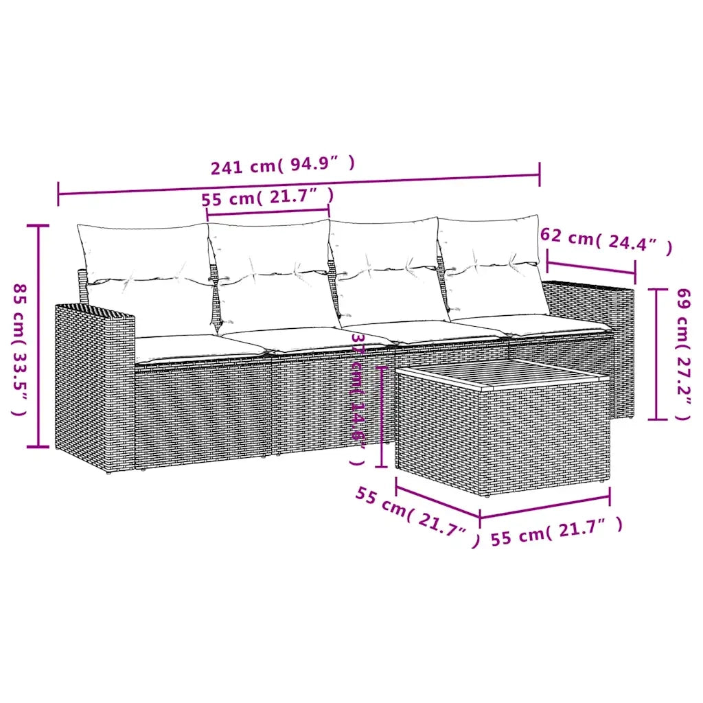 Set Divani da Giardino 5 pz | Set Salotto da Giardino con Cuscini Grigio in Polyrattan