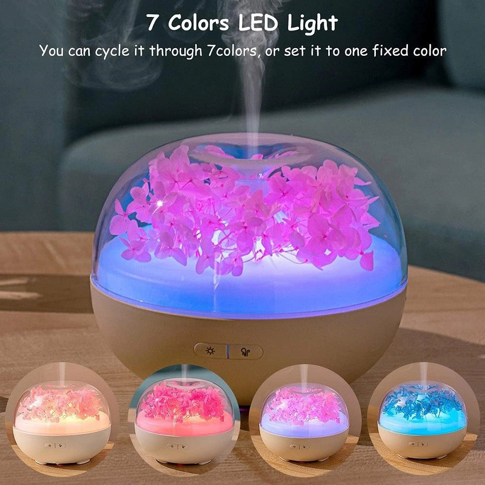 Trade Shop - Diffusore Oli Essenziali Fiori Eterni Ultrasuoni Umidificatore Usb 7 Luci Led Beige -