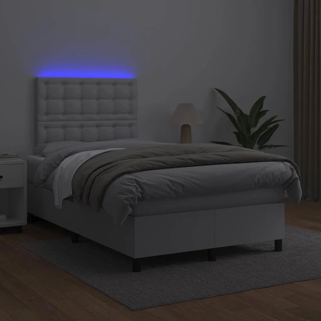 Giroletto Molle con Materasso e LED Bianco 120x190cm Similpelle