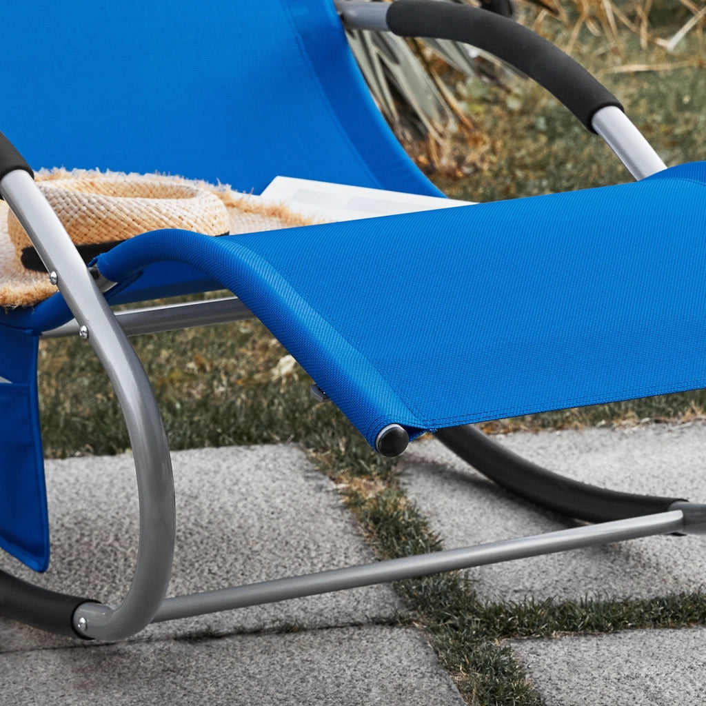 SoBuy Lettino Sdraio da Giardino a Dondolo - Sedia a Dondolo da Esterno in Textilene Blu Klein con Telaio in Metallo, 150x63x87cm, Lettino Prendisole per Terrazza, Piscina, Patio, OGS28-KB