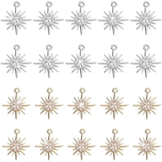 Zirkonia Sterhangers 20 Stuks - Lichtgoud/Zilver - Sterne Scintillanti - Hanger Celestiale - Per Gioielli/Colli/Bracciali - Ideale per Creazioni Artistiche - Hanger per Gioielli