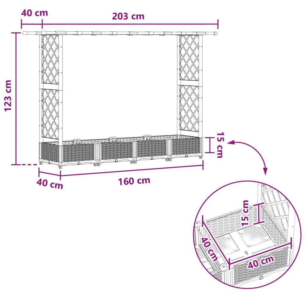 Letto Rialzato con Griglia e Tetto Marrone 203 x 40 x 123 cm PP 42032517