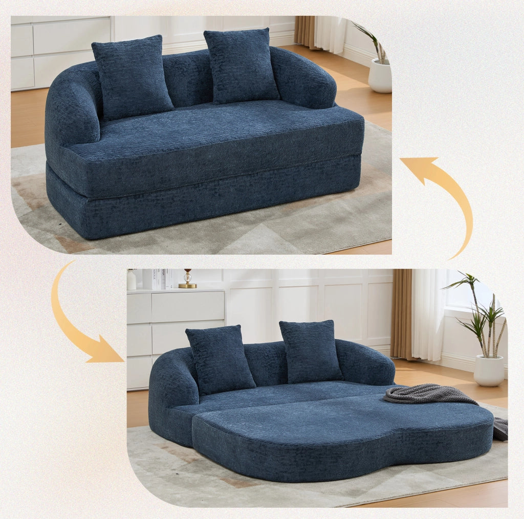 Divano letto pieghevole a due posti in ciniglia blu navy