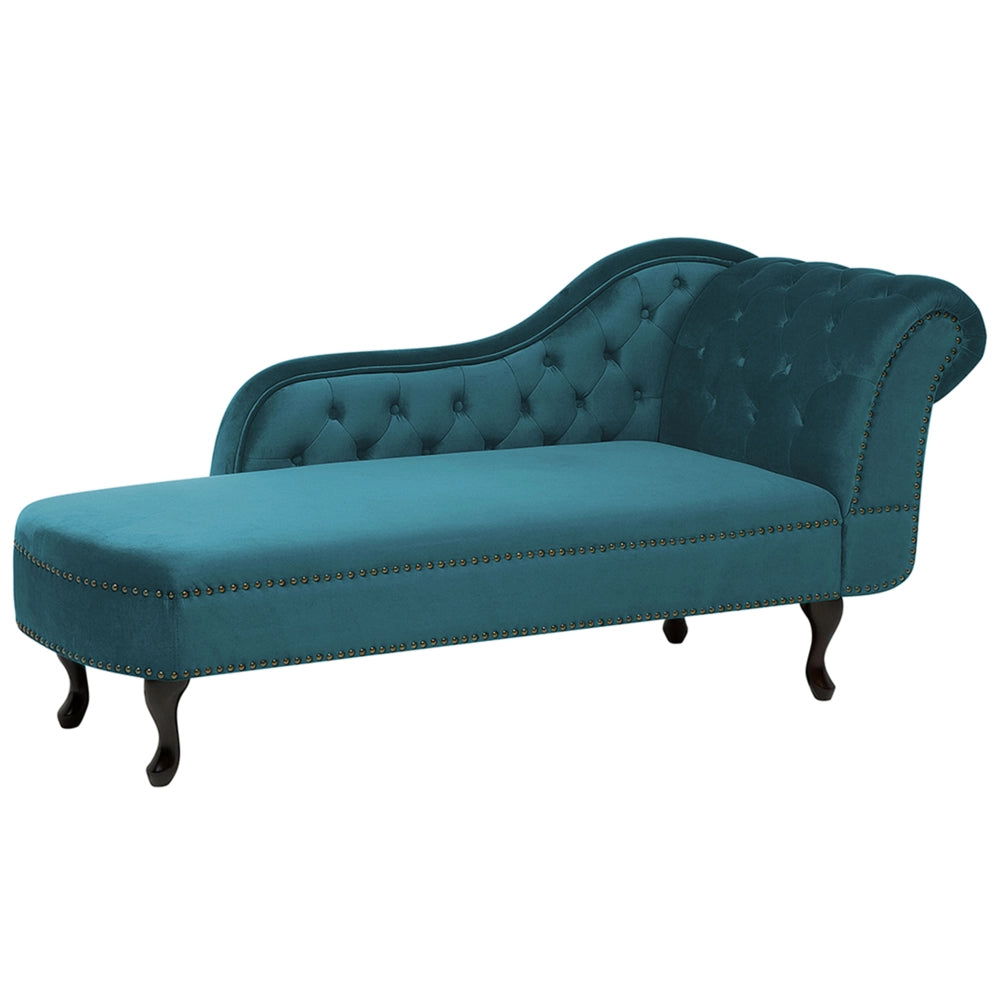 Chaise Longue Velluto di colore Verde Acqua Versione Destra Stile Chesterfield soggiorno camera da letto