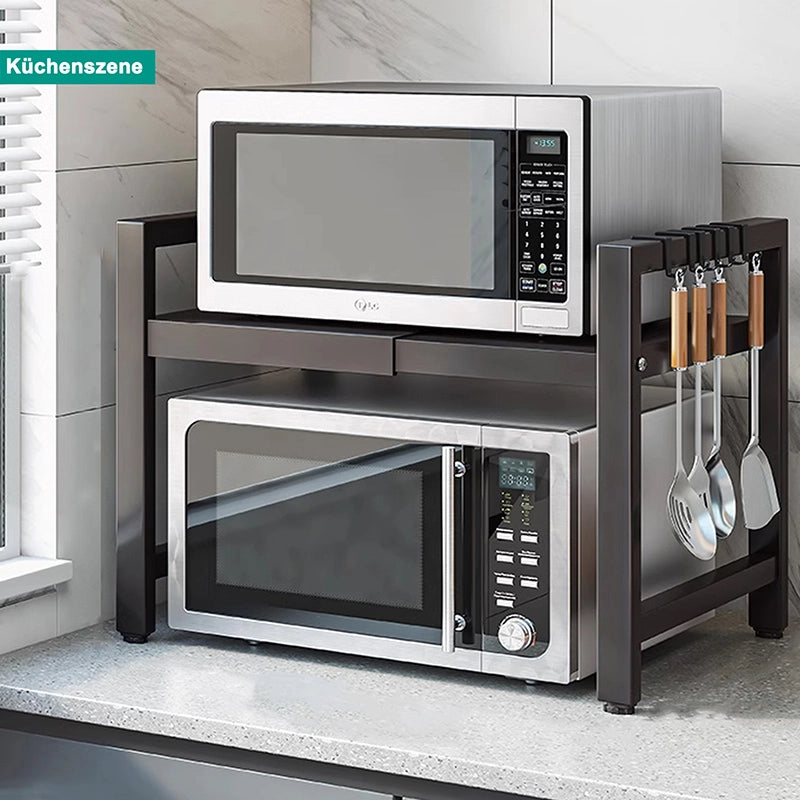 Scaffale da cucina estensibile per microonde 40-64 cm con 6 ganci