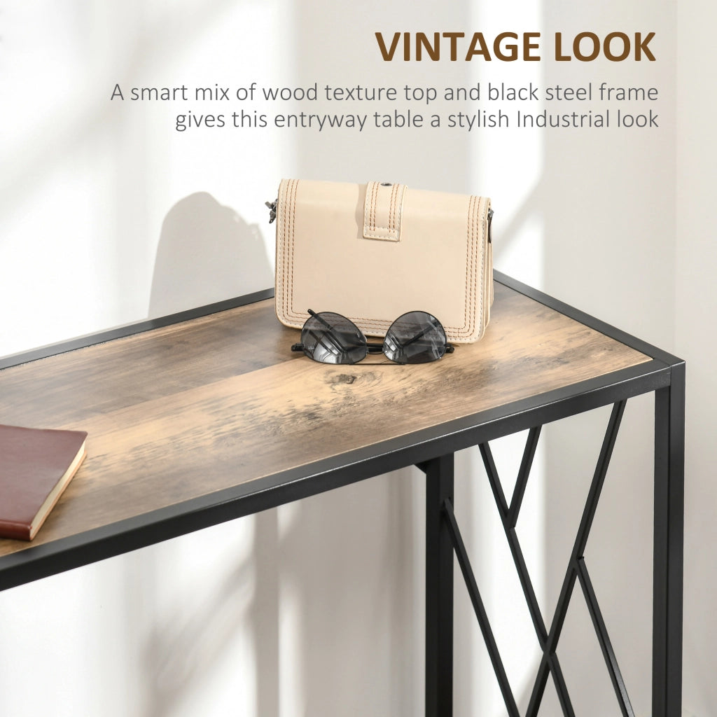 EasyComfort Tavolo Consolle da Ingresso in Stile Industriale, Mobile Vintage in Acciaio e Legno, 120x35x75cm, Marrone