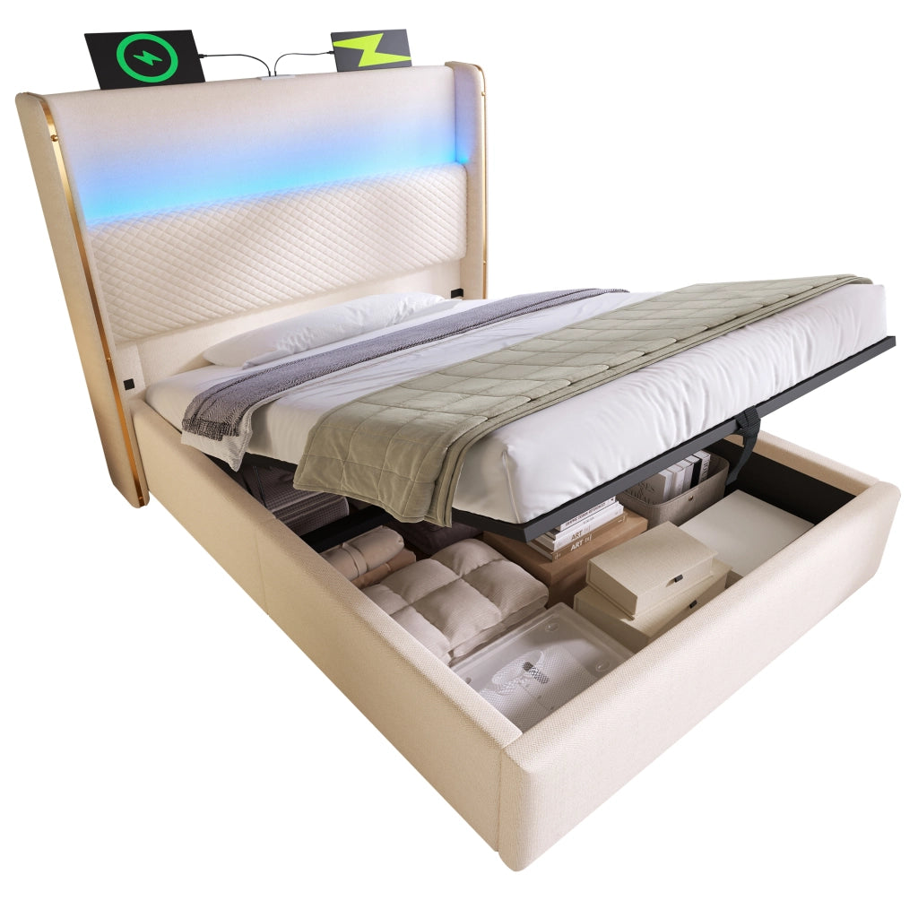 letto idraulico lino beige 90 x 200 cm